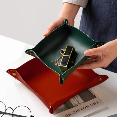 Кожаный поднос для хранения, коробка для игральных костей, монет, настольная шкатулка для драгоценностей, поднос для макияжа и ключей, складной поднос для хранения DIY для дома