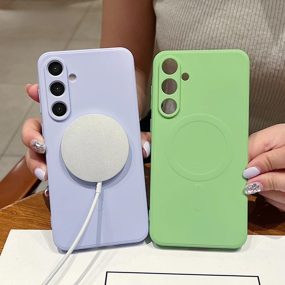 Original Liquid Silicone For Magsafe Magnetic Wireless Charge Case For Samsung S25 S24 S23 S22 Ultra Plus Square Protector Cover