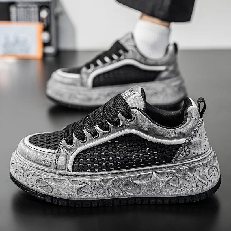 Green Tall Thick Soled Men'S Sneakers Fashion Personality Simple And Versatile Youth Casual Shoes Comfortable Durable Sports