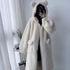 Теплое пальто с капюшоном из искусственного меха женское зимнее милое на флисовой подкладке толстое длинное универсальное