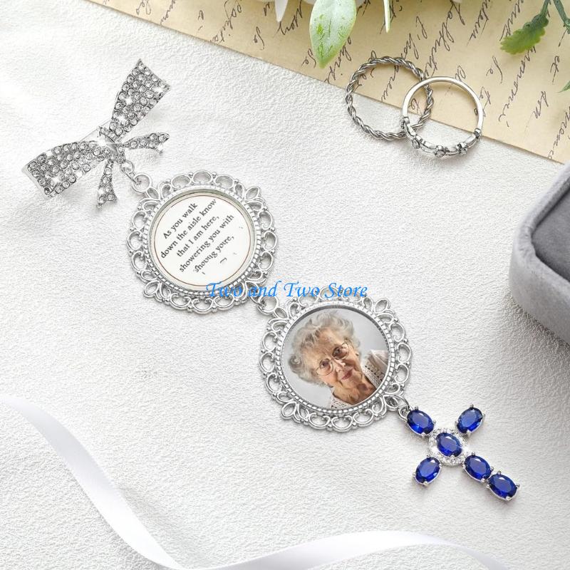 HX6F Elegant Bridal Bouquet Photo Charm Unique Accessory Photo Charm Bowknot Lapel Pin Jewelry For Wedding Day