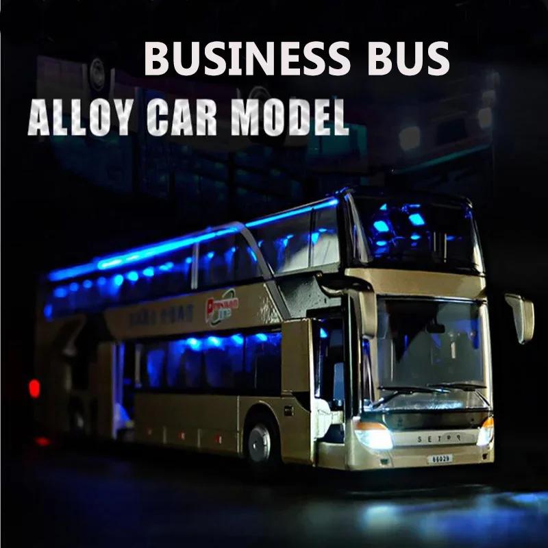 1:32 Высококачественный Сплав Двухэтажный Автобус Звук Свет Металл Литье под Давлением Оттянуть назад Симуляция Роскошный Туристический Автобус Транспортное Средство Игрушки для Детей