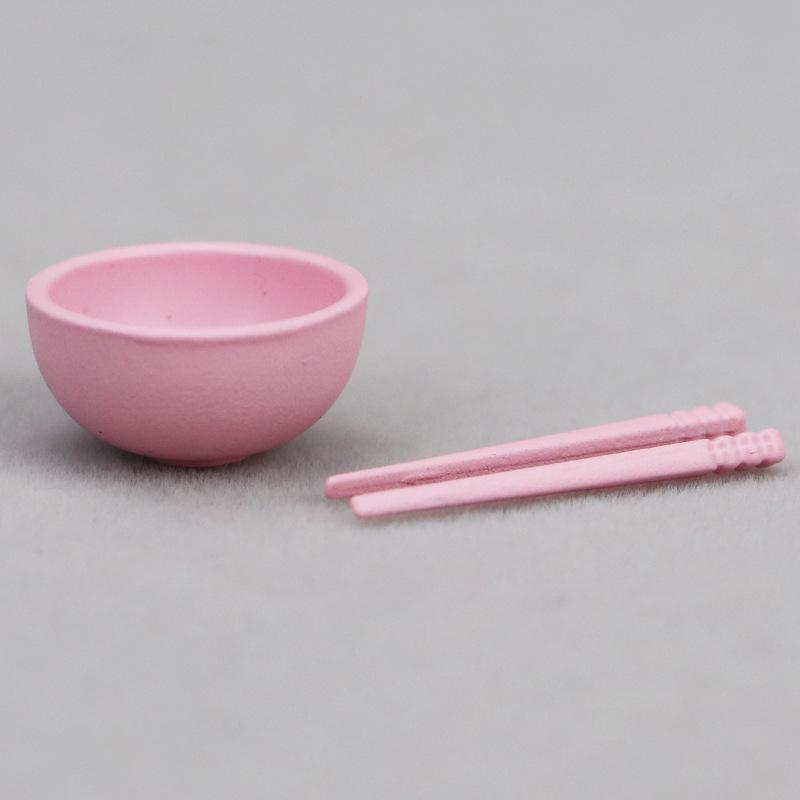 1Set Dollhouse Miniature Accessories Mini Metal Bowl Chopsticks Set Simulation Kitchen Tableware Model Toys