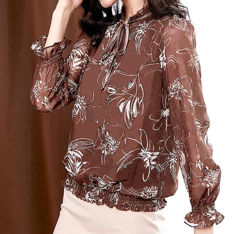 Повседневная шифоновая рубашка для женщин, свободная футболка с цветочным принтом