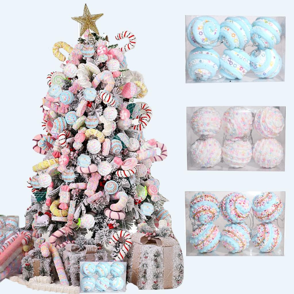 6 Pack 6cm Macaroon Color Christmas Ball Donuts Candy Rainbow Xmas Tree Ball Christmas Foam Decorative Hanging Ornament