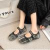 Женская обувь 2024 года, зимняя плоская подошва, французский ретро, круглый носок, плюшевые туфли Мэри Джейн, новые удобные хлопковые туфли с пряжкой