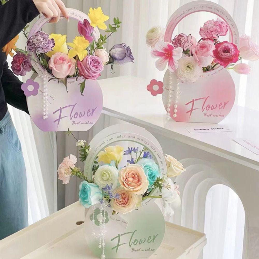 2pcs Foldable Handheld Flower Box Paper Gift Packaging Boxes Flower Arrangement Box  Room Decor