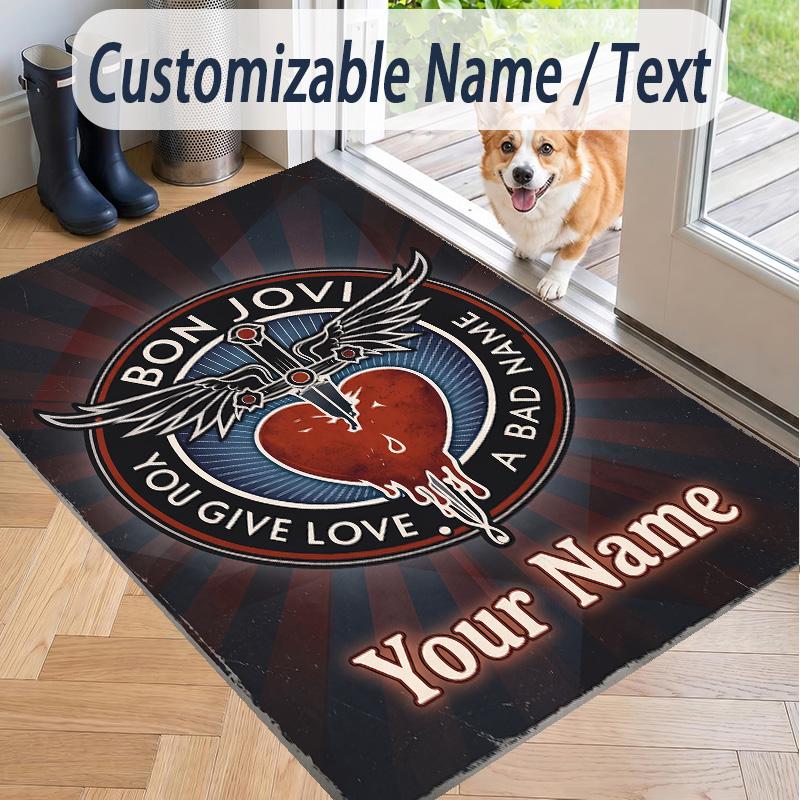 Custom Text Printed Rug Bon Jovi Non Slip Floor Carpet For Home Room Decor