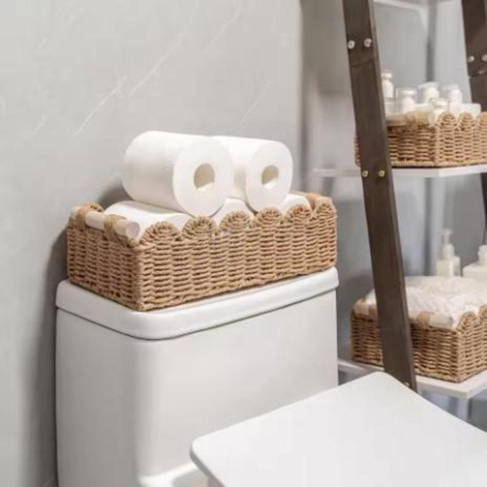 Rectangular Imitation Rattan Storage Basket Handwoven Cosmetic Storage Box Living Room