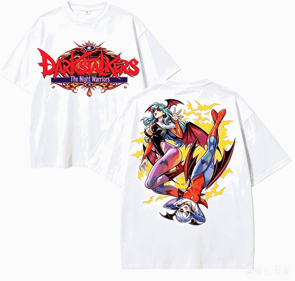 Футболка для любителей аниме Darkstalkers Харадзюку Хлопок Новая модель Уличная мода Оверсайз Унисекс Короткая Для пар Уличная одежда Модная мягкая футболка