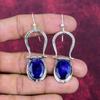 Lab Created Blue Sapphire Earrings, Handmade Gemstone Earrings, 925 Solid Sterling Silver Earrings Antique Jewelry, For Engagement Gift