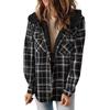 Women's Winter Casual Plaid Hooded Tweed Coat Thickened Padded Warm Jacket Lamb Wool Lining