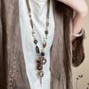 Деревянное этническое ожерелье с цветком в богемном стиле, ретро длинная цепочка для свитера, женское