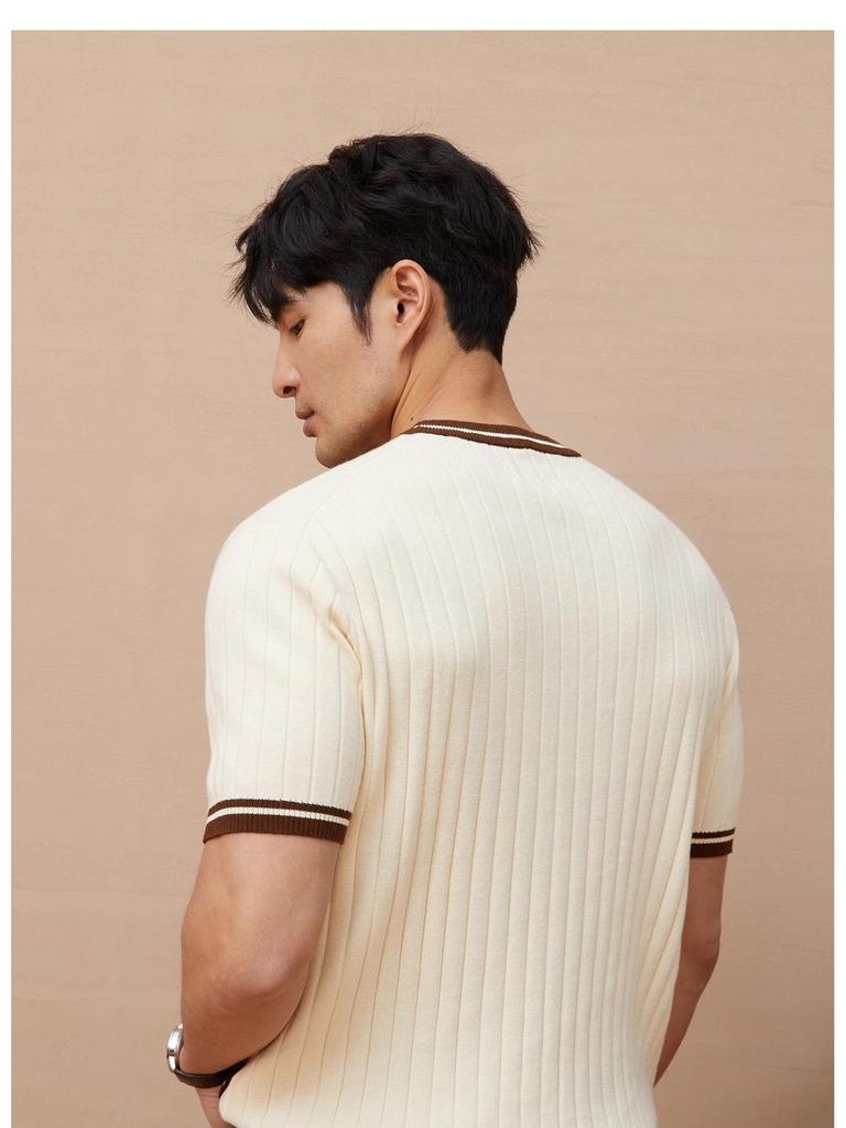 Мужская приталенная трикотажная футболка с коротким рукавом, цветными блоками и карманом - Летняя повседневная трендовая одежда