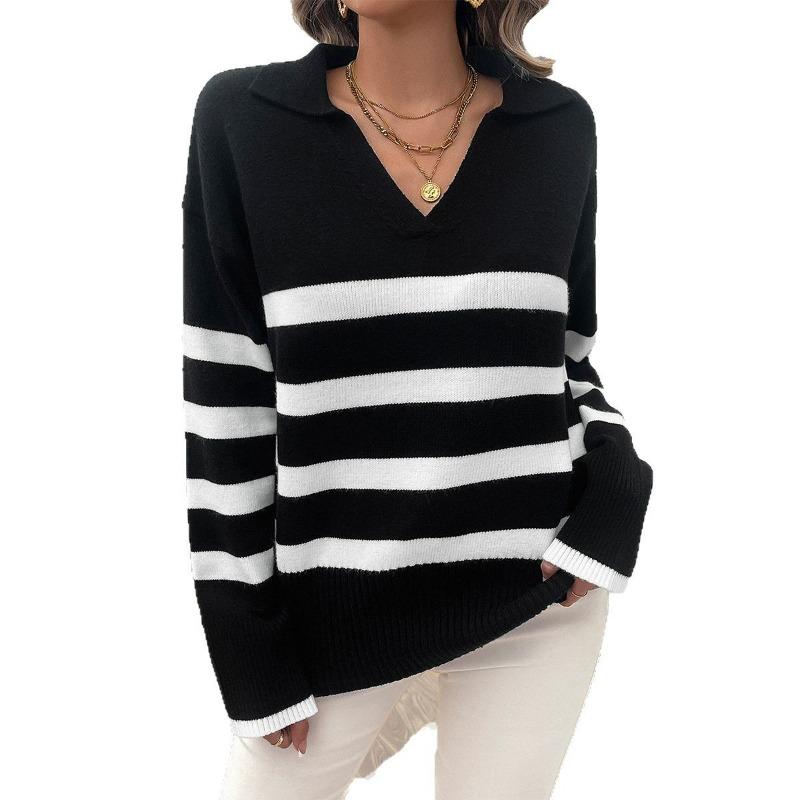 Женский свитер в полоску с длинными рукавами в праздничном и повседневном стиле для весны и лета