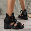 Fashion 2025 Women's High Heel Sandals New Block Heel Buckle Casual Fish Mouth Breathable Hollow Heels Women's Shoes Zapatos De Mujer