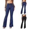 Ladies Fashion Breasted High-Waisted Jeans Ladies Slim Temperament Bell-Bottom Trousers Trousers