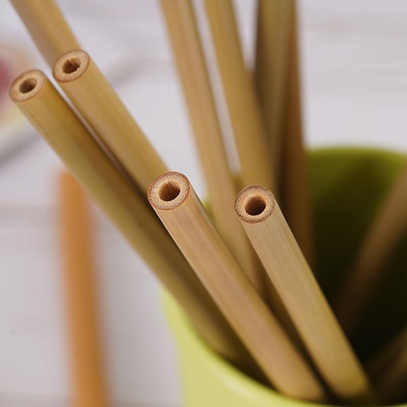 12 шт. бамбуковых соломинок, многоразовые соломинки для питья, органические соломинки для напитков с кисточкой для детей, холодных, горячих напитков, сока, молока, коктейлей