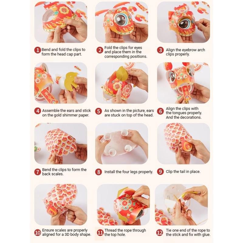 DIY Lantern Horse Year Lion Dance Lanterns Material Kit Spring Festival Lantern Chinese New Year 2026 Decoraitons Kids Gifts
