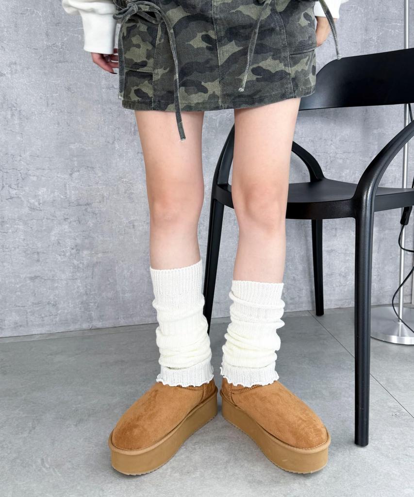 [WEGO] Platform Sheepskin-Touch Boots, Women's Platform Boots, Warm, Casual Shoes, Gift, Autumn/Winter, Ladies, XL, Camel