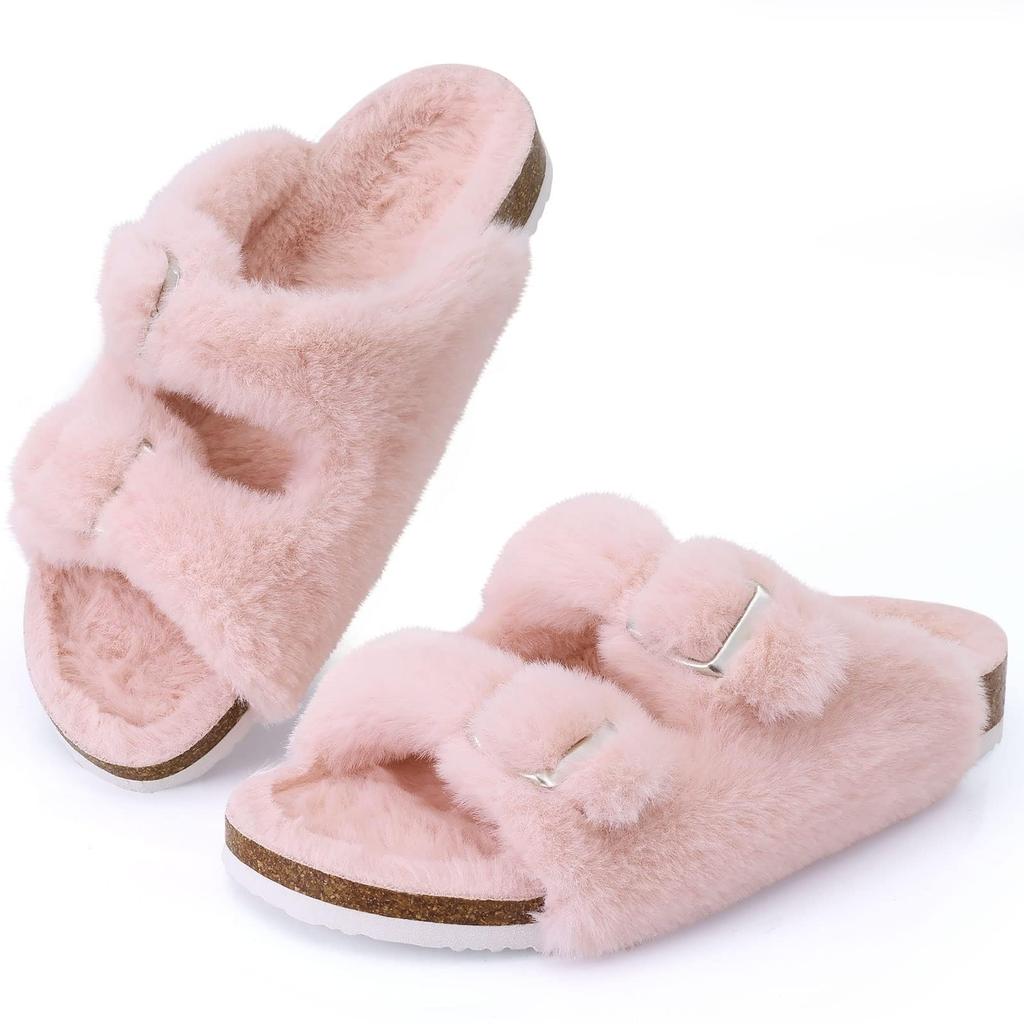 Fashion Kidmi Winter Warm Fur Suede Slides Fuzzy Clogs Slippers Women Fashion Outdoor Fluffy Cotton Slippers Plush Lined Potato Shoes