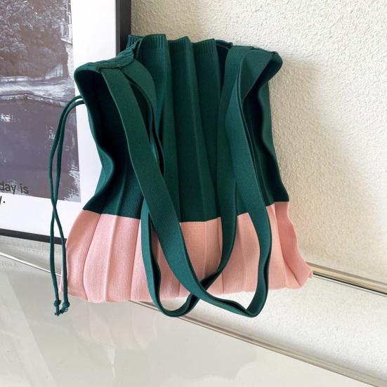Yousheng Ретро Плиссированная Сумка на Плечо Сумка-Тоут на Завязке Color-Blocking Вязаная Складная Сумка на Плечо для Покупок Улицы Отпуска