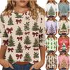 Women's O-Neck 3/4 Sleeve Christmas Print Top