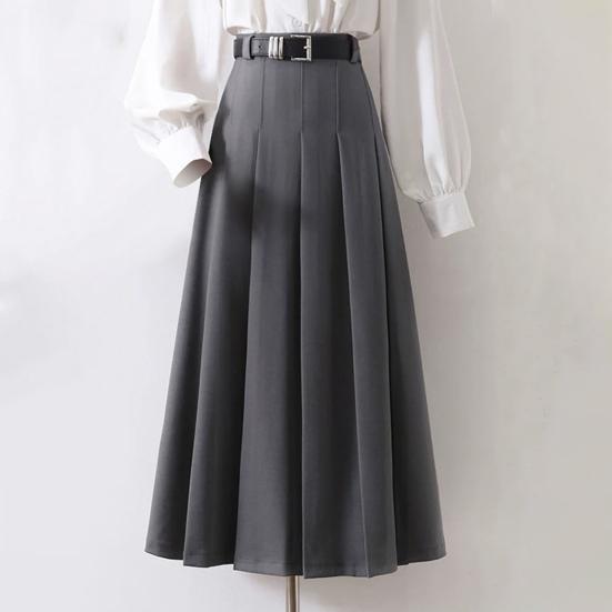 Плиссированная юбка с высокой талией и поясом, однотонная длинная юбка трапециевидной формы, длиной до щиколотки, офисный повседневный женский костюм, юбка