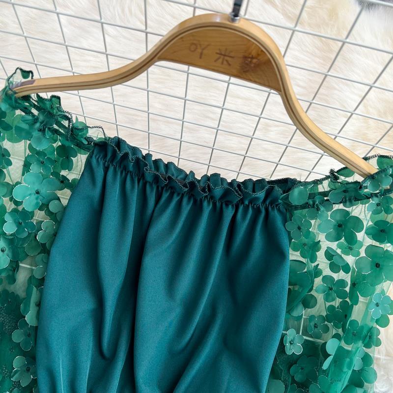 Шифоновая рубашка на одно плечо, прозрачная сетчатая строчка, свободная талия, укороченный топ с открытыми плечами, женские топы