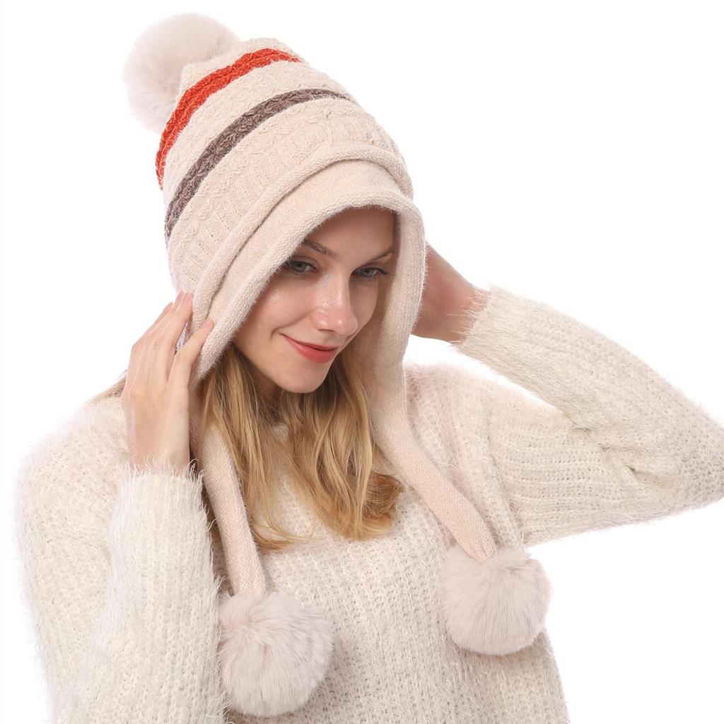 Autumn Winter Plush Warm Three Ball Knitted Hat Chenille Soft Women's Wool Hats EMA