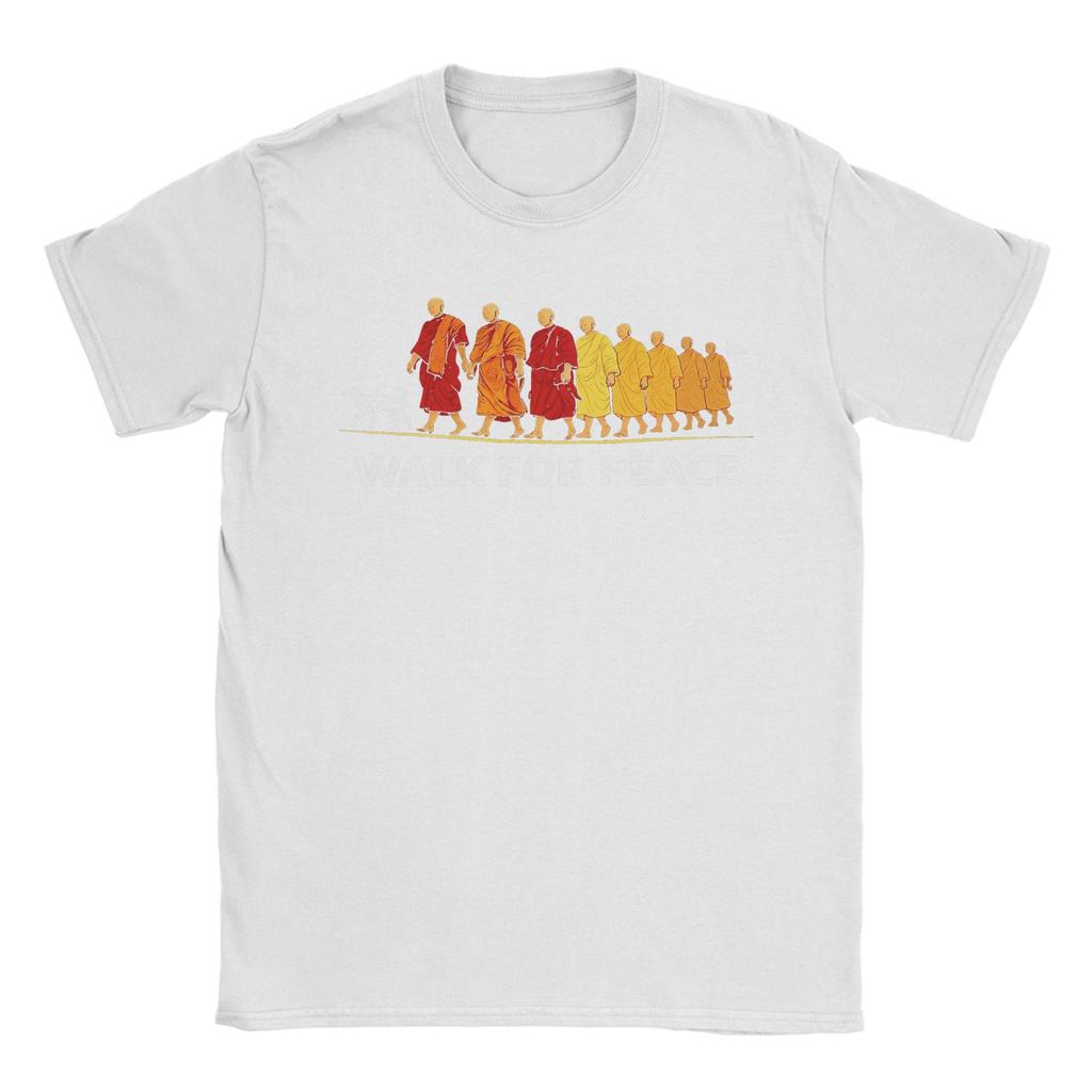 Unisexs TShirt Retro Walk for Peace Monks with Aloka Dog Minimalist Zen Casual Cotton Tee Shirt Crewneck Clothing Gift