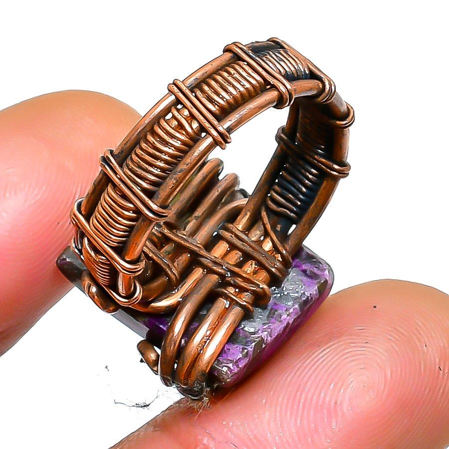 Кольцо из медной проволоки с аметистом и драгоценным камнем, размер 9,5