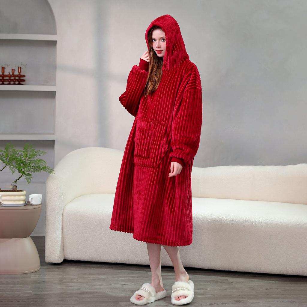 Женский фланелевой халат с капюшоном, мягкая одежда для сна, передний карман, однотонная теплая ночная рубашка с капюшоном, зимняя домашняя одежда, халаты, ночные рубашки