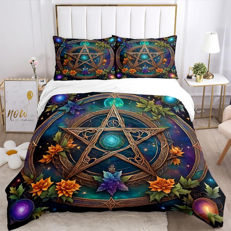 3pcs Mystic Pentagram Enchanted Pattern Bedding Set, 1* Cover + 2*Pillowcases, Printed Bedding Set, Soft and Comfortable, Suitable for Bedro