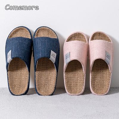 Мода Женщины Мужчины Домашние Тапочки Нескользящие Для Влюбленных Домашняя Обувь Мягкие Летние Домашние Шлепанцы Дышащие Льняные Тапочки 44