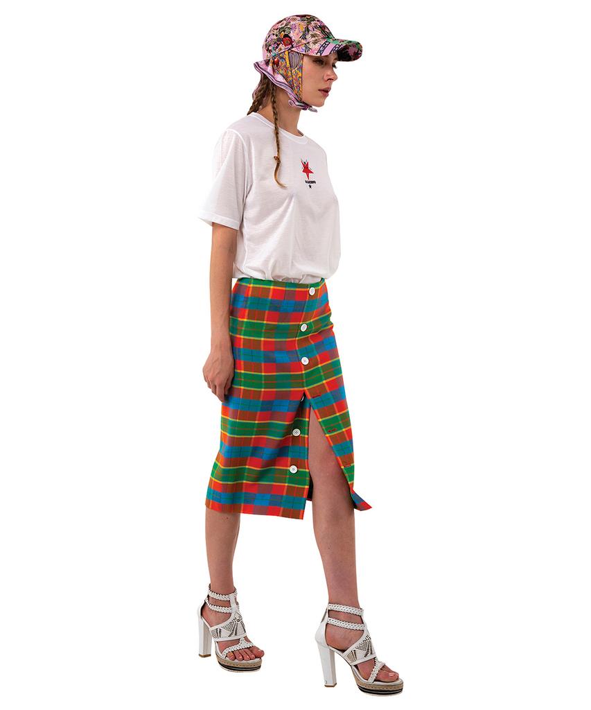 Greedius Green-Orange Plaid Skirt