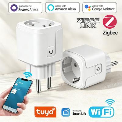 Умная вилка Tuya WiFi/ZigBee EU 16A/20A Сверхмощная розетка с монитором мощности, таймером, дистанционным голосовым управлением для водонагревателя, кондиционера, бытовой техники