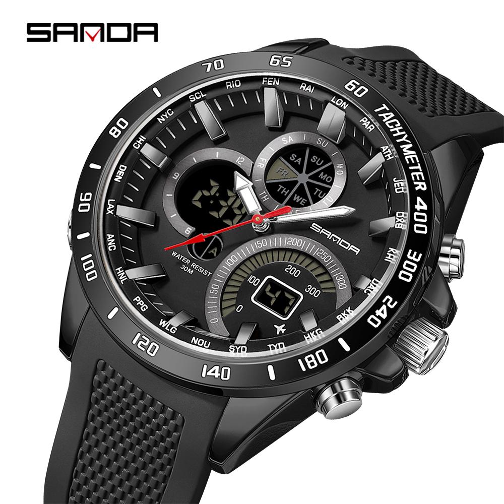 SANDA brand 3175 men's electronic quartz watch steel core black technology multifunctional waterproof men's quartz watchv