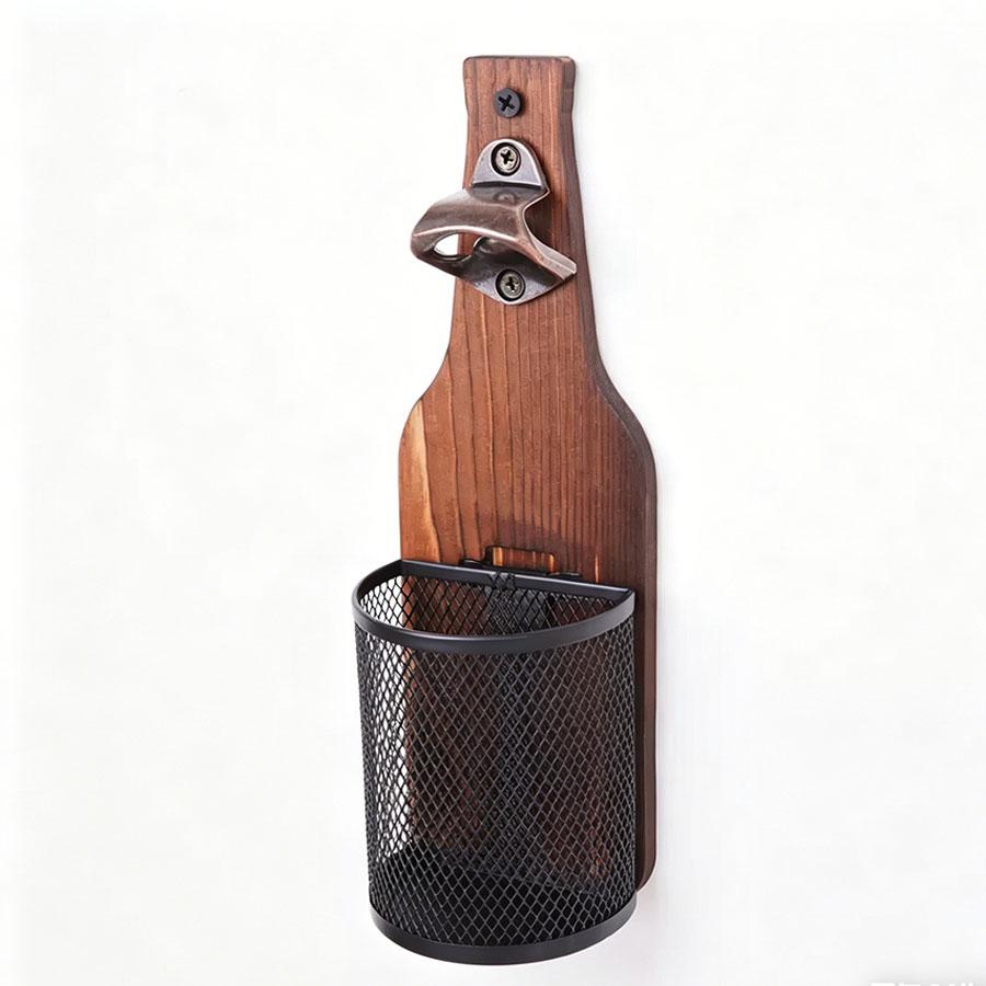 Wooden wall mounted bottle opener, solid wood beer screwdriver, creative wall mounted bottle design, storage bottle opener