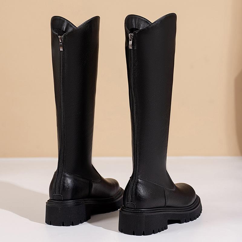 Маленький мужчина носит внутренние модные сапоги с высоким голенищем, женские зимние новые сапоги с V-образным вырезом и толстыми голенищами, рыцарские сапоги INS