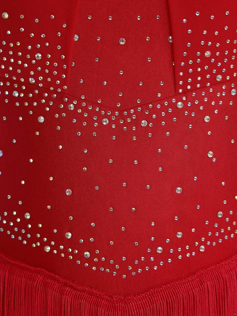 Женский комбинезон для латиноамериканских танцев и вечеринок S-XXL: Комбинезоны с вырезом на шее, открытыми плечами, без спинки, со стразами, многоярусной бахромой для Самбы, Румбы, Бальных танцев