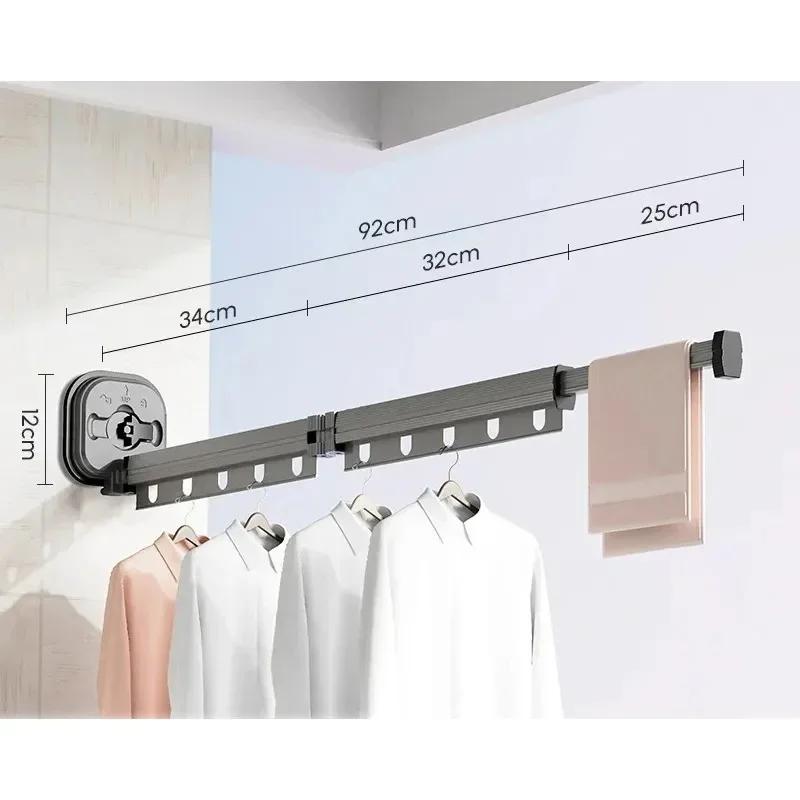 Wall Mounted Folding Clothes Rack Balcony Folding Cloth Hangers Without Punching Household Telescopic Pole Clothes Drying Rods