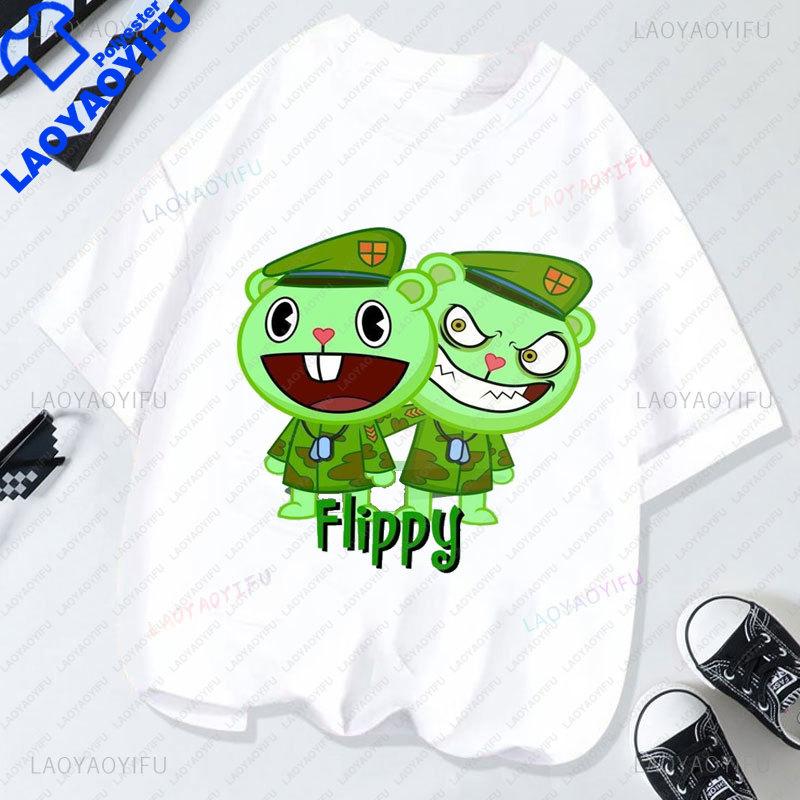 Мультяшная футболка Happy Tree Friends 80-х 90-х Винтажная с графическим принтом Короткий рукав Для пары Одиночный предмет Унисекс Унисекс Одежда больших размеров