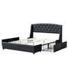 Iris - Solid and Comfortable Bed 140x200 with Base with 4 Drawers BLACK Headboard 4 Cm Feet - 2
