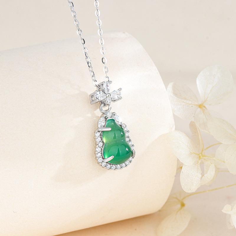 S925 Sterling Silver Ice-Transparent Small Gourd Pendant Necklace - Women's Light Luxury Chinese-Style Summer Clavicle Chain