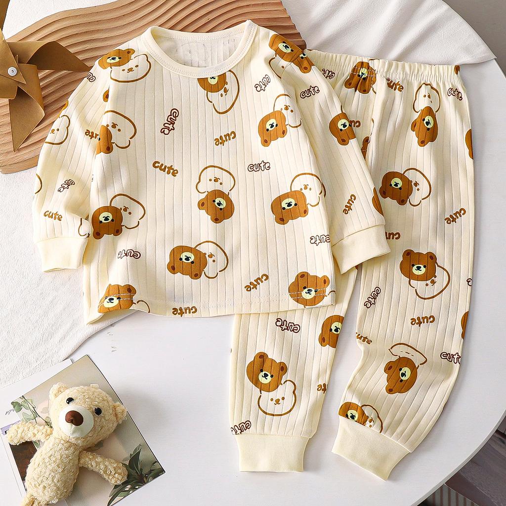 Kids Boys Girls Warm Pajamas Cute Cartoon Long Sleeve T-Shirt + Pants Toddler Baby Autumn Underwear Clothing Sets
