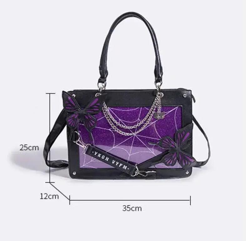 Butterfly Y2k Lolita Pain Handbags Transparent Harajuku Ita Bag Chain Gothic Shoulder Bag Girls Japanese Crossbody Bag For Women
