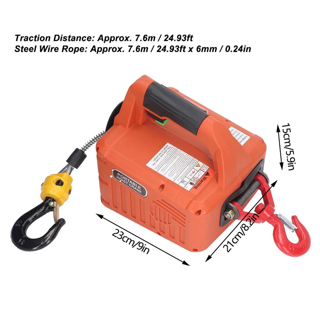 Электрическая таль Портативная Мощная Электрическая Лебедка Кран с Пультом Дистанционного Управления Грузоподъемность 500КГ Максимальная Высота Подъема 7.6М 1500Вт