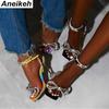 Aneikeh/2024, пикантные сандалии на высоком каблуке, блестящие женские босоножки на шпильке, летние гладиаторы, вечерние платья, туфли-лодочки с пряжками, 42