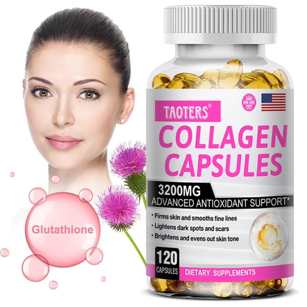 Taoters Collagen Complex Supplement 3200mg with Vitamin C, E, Glutathione, Milk Thistle, ALA & Kale, 120 Caps